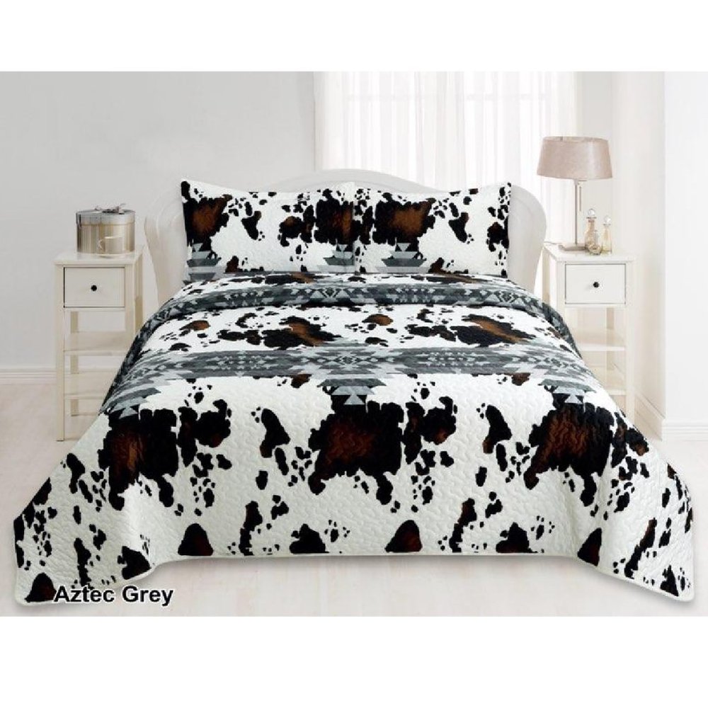 Aztec & Cow Print Western Bedding Set Queen King Quilt Bedspreads (Oversized)